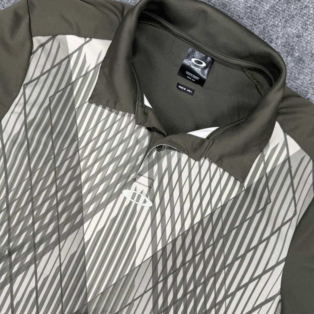 Oakley Green Mens Performace Golf Polo - Regular Fit Medium - Geometric